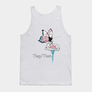 They/Them Trans colors butterfly on daisy flower shirt Tank Top
